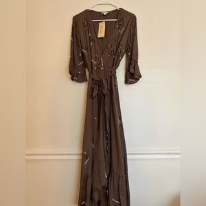 Anthropologie Beaded Wrap Maxi Dress